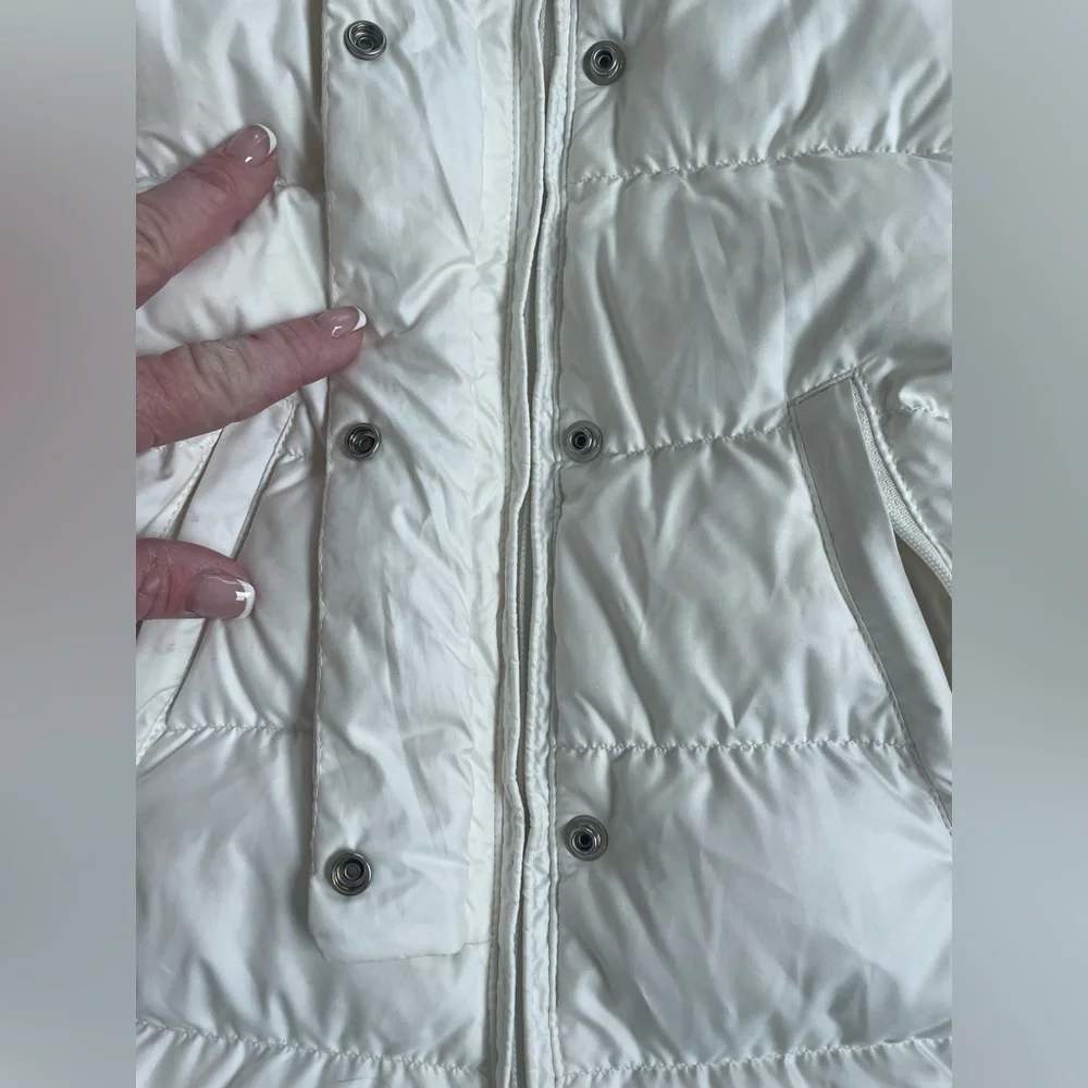 Ralph Lauren white down puffer snowsuit, pockets, lined, hooded; 18 mo